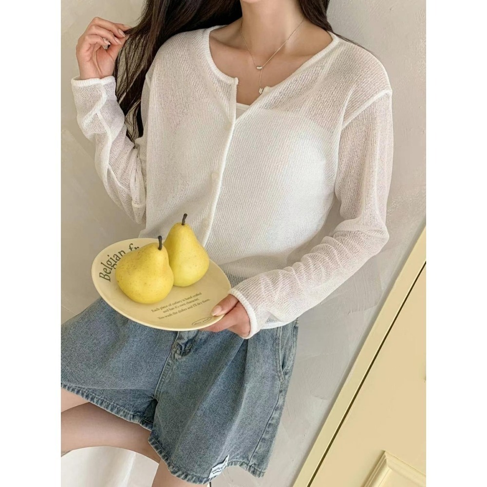 正韓 微透薄料針織外套四色 白色現貨-細節圖2