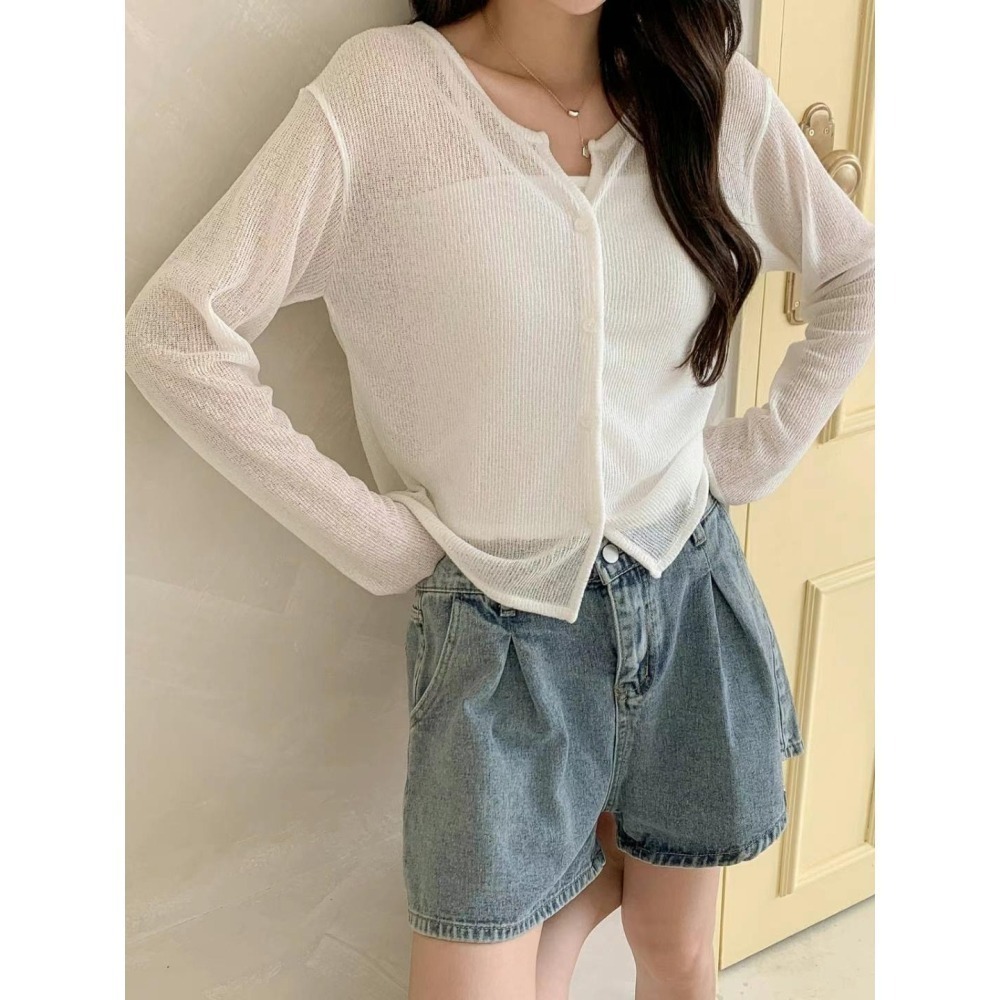 正韓 微透薄料針織外套四色 白色現貨-細節圖3