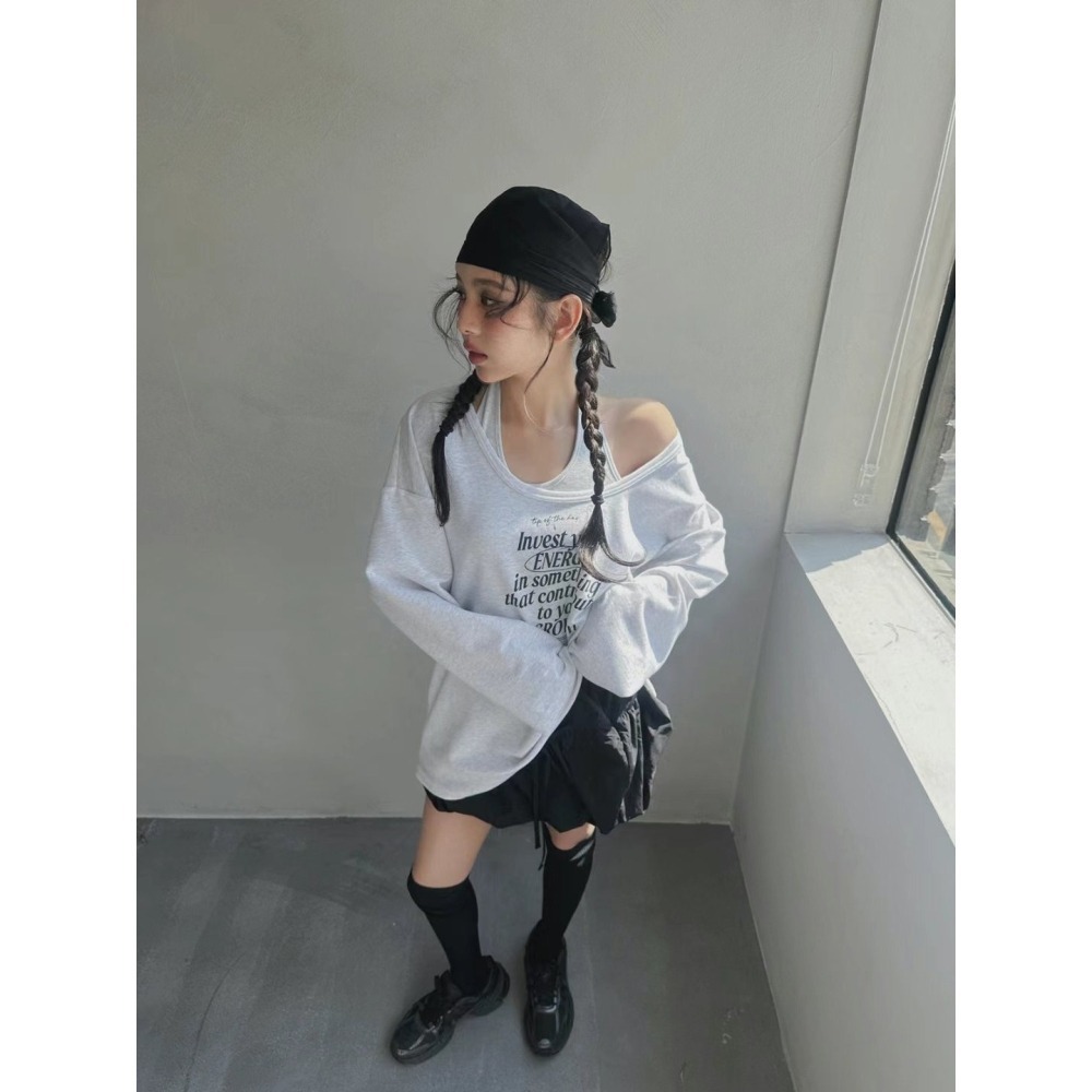 正韓 棉質兩件式露肩上衣三色 白色現貨-細節圖3