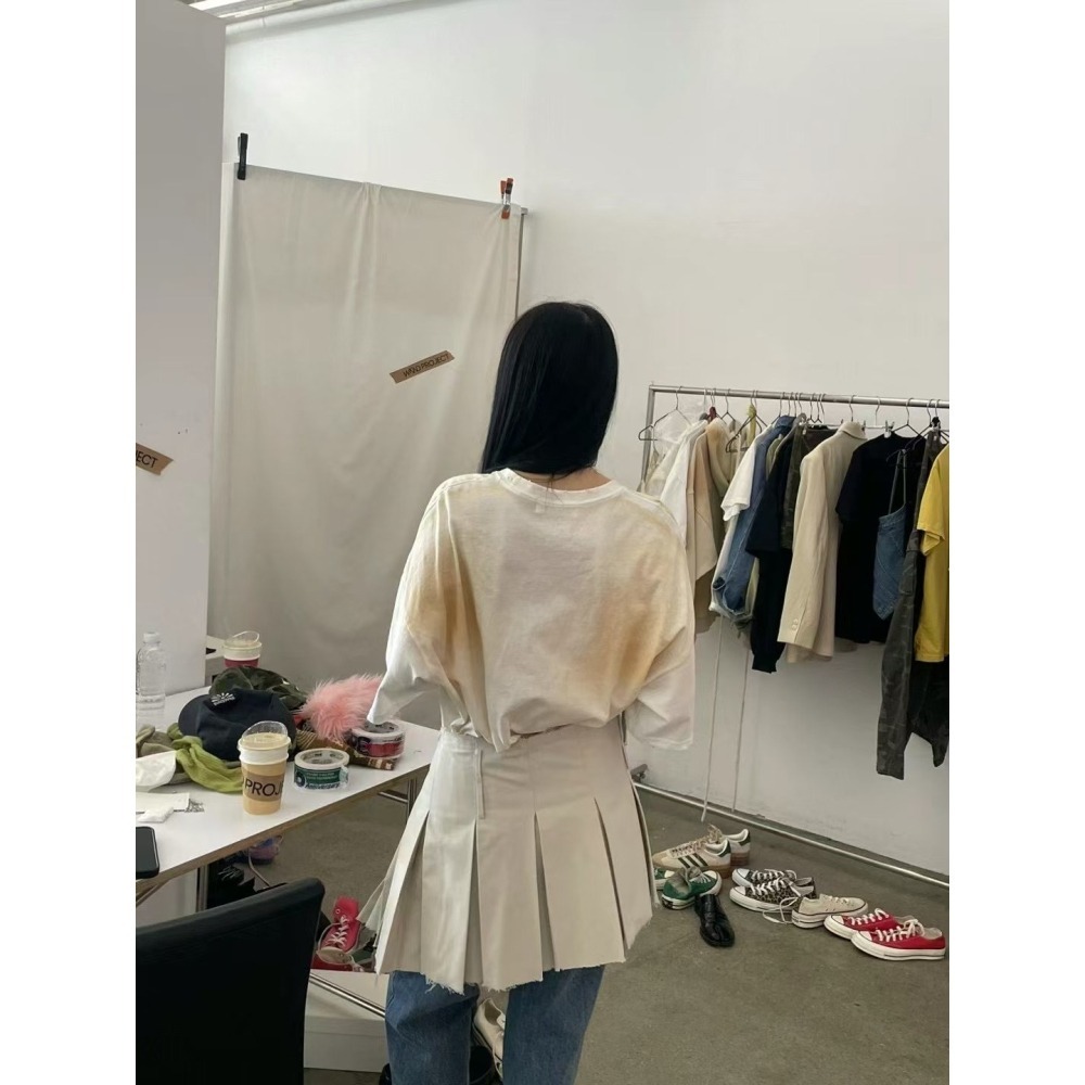正韓 暈染懷舊破洞老鷹T兩色 現貨白色-細節圖2