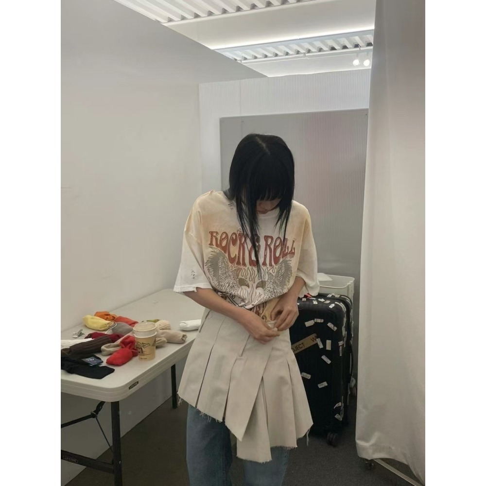 正韓 暈染懷舊破洞老鷹T兩色 現貨白色-細節圖4