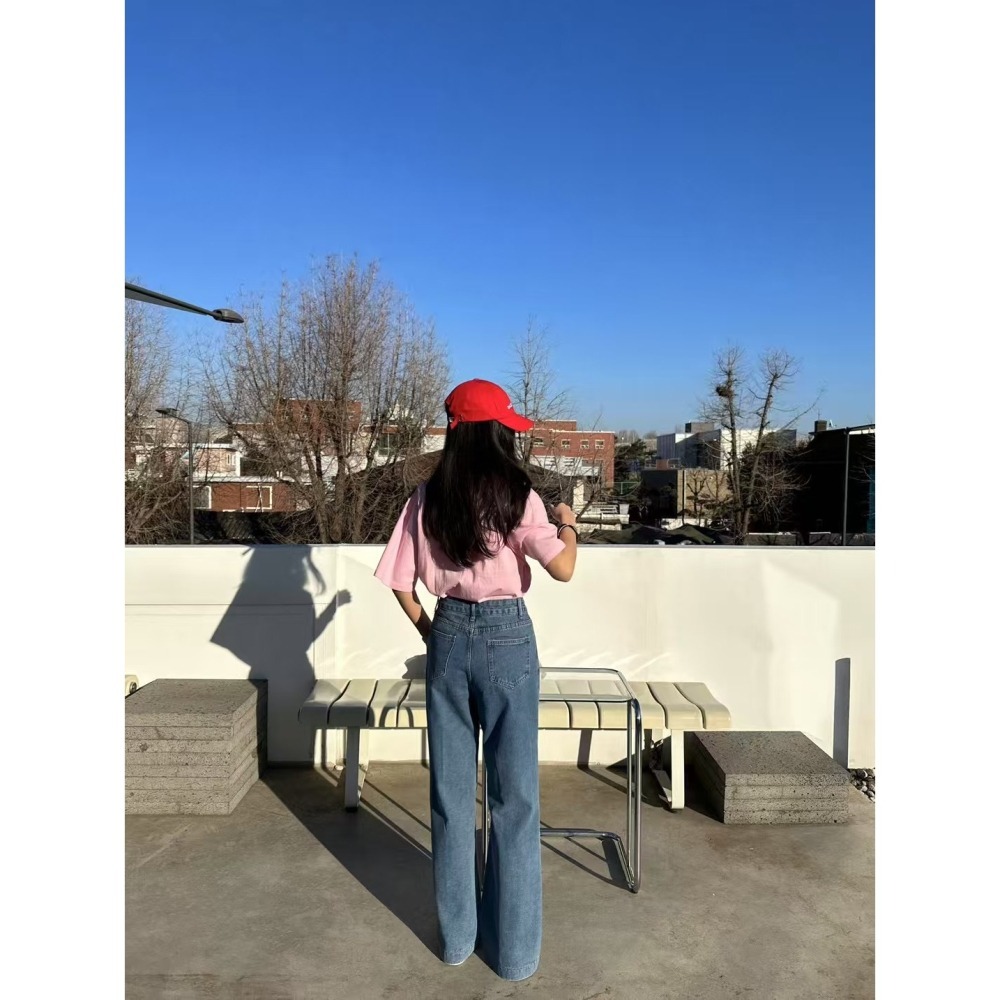 正韓 愛心合身直筒微喇牛仔褲 M現貨-細節圖4