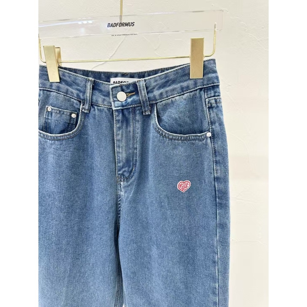 正韓 愛心合身直筒微喇牛仔褲 M現貨-細節圖7