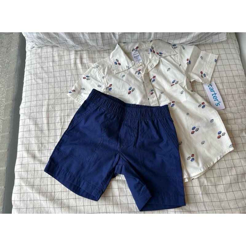 童裝現貨** Carter’s 車車襯衫短褲套裝 2T-細節圖2