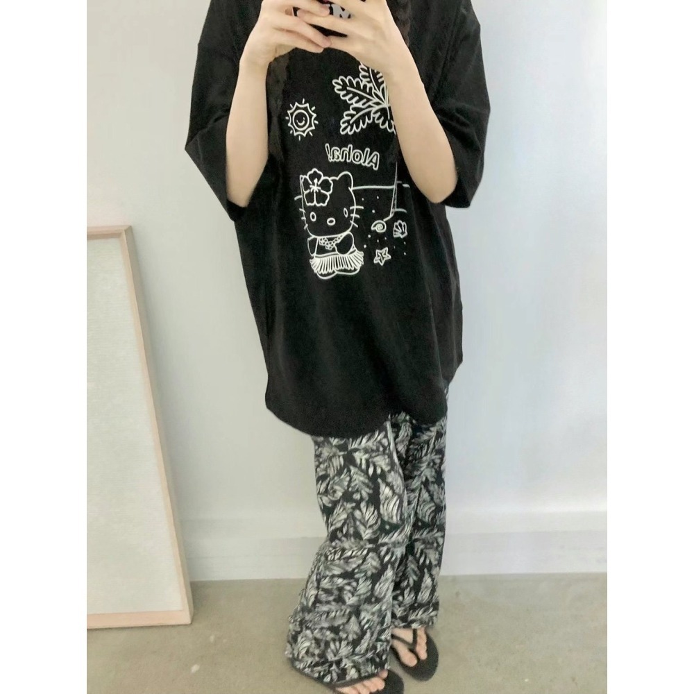 正韓 輕薄葉子休閒褲 黑色 現貨-細節圖3