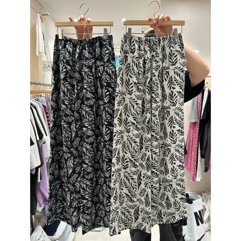 正韓 輕薄葉子休閒褲 黑色 現貨-細節圖5