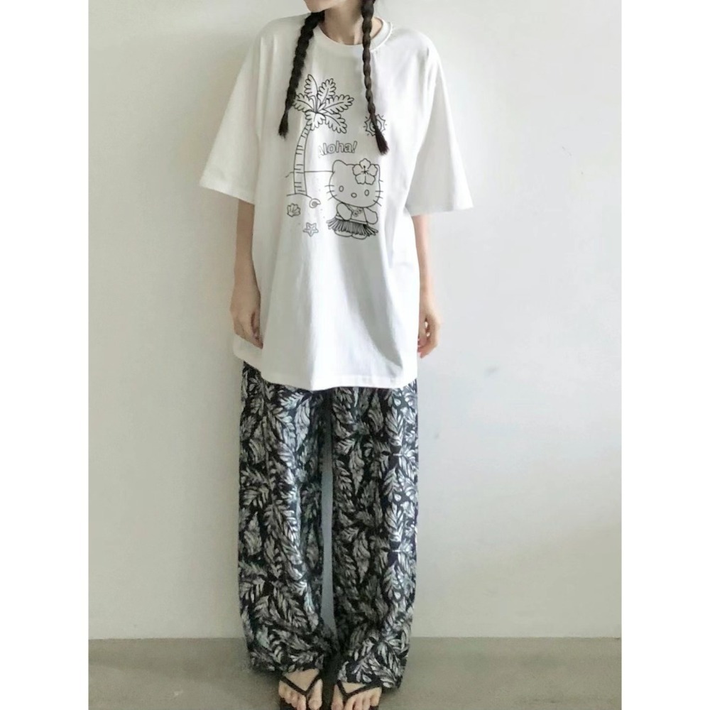 正韓 輕薄葉子休閒褲 黑色 現貨-規格圖5