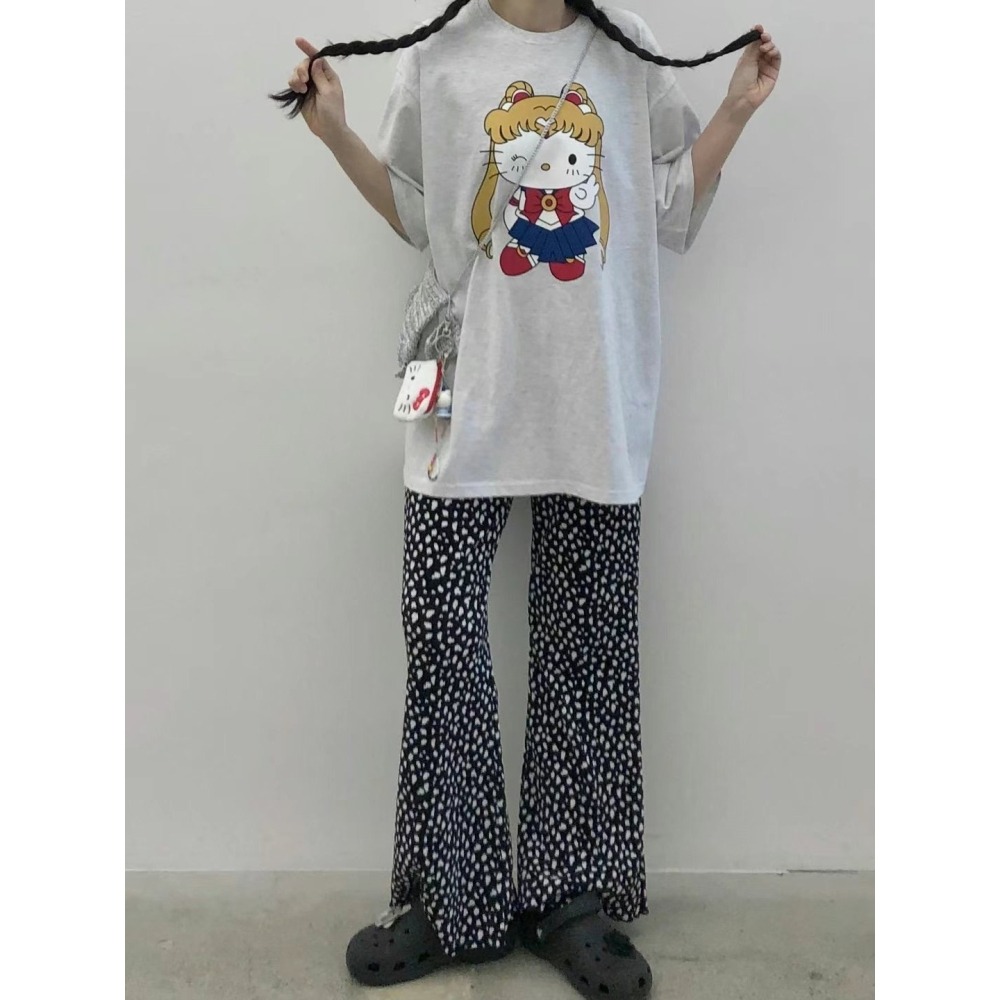 正韓 細坑條豹紋點點休閒褲 黑色 現貨-細節圖2