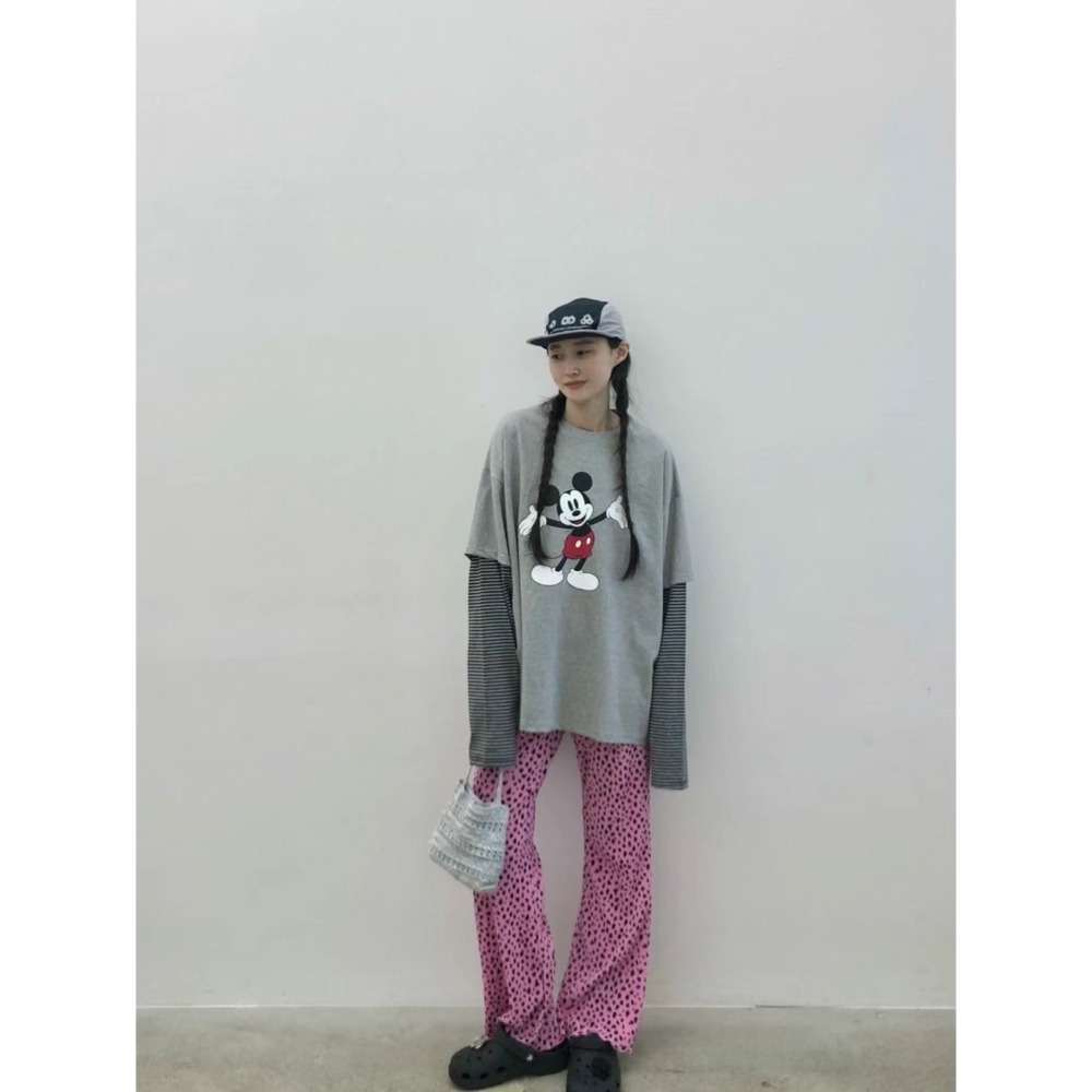 正韓 細坑條豹紋點點休閒褲 黑色 現貨-細節圖5