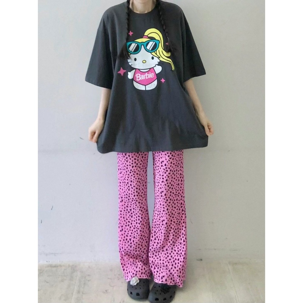 正韓 細坑條豹紋點點休閒褲 黑色 現貨-細節圖6