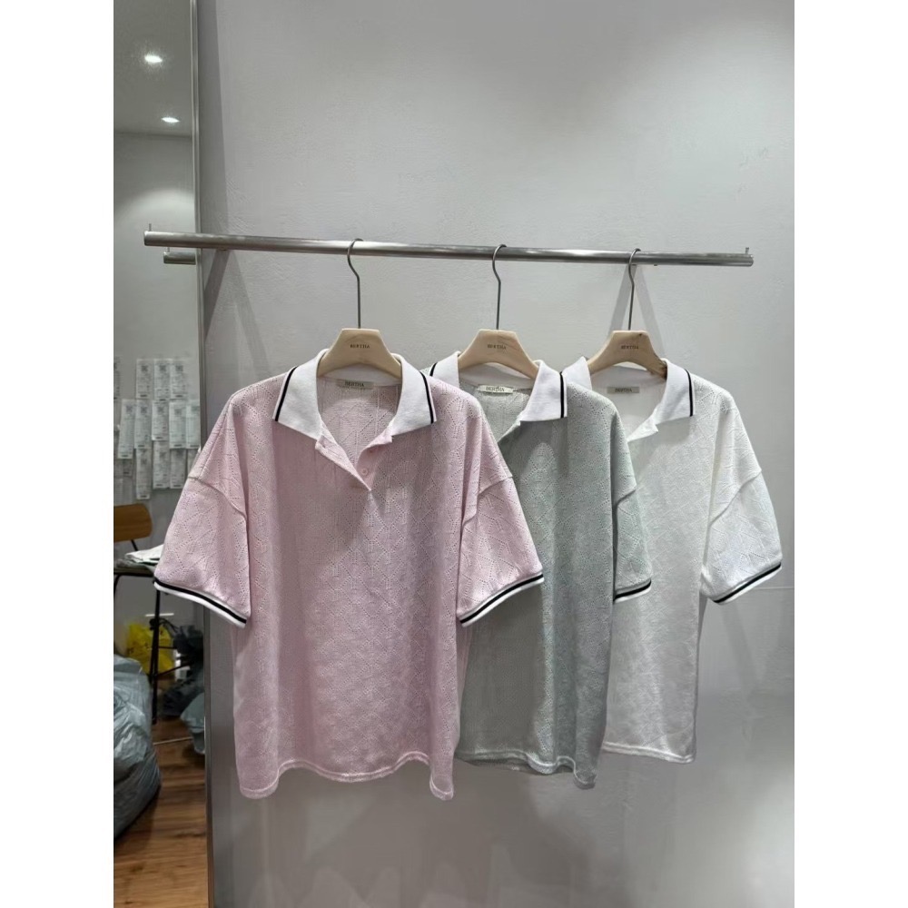 正韓 透涼針織百搭POLO衫 薄荷 現貨-細節圖9