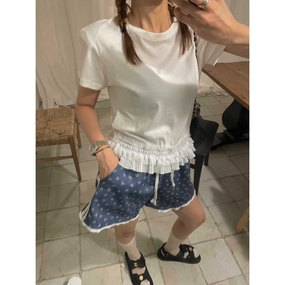 正韓 蕾絲蝴蝶結花色牛仔褲 黑 現貨-細節圖3