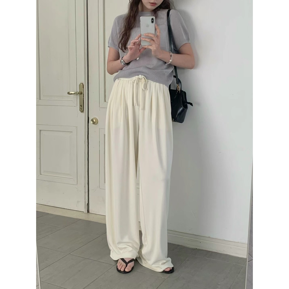 正韓 銅氨絲涼感休閒褲 白色 現貨-細節圖2
