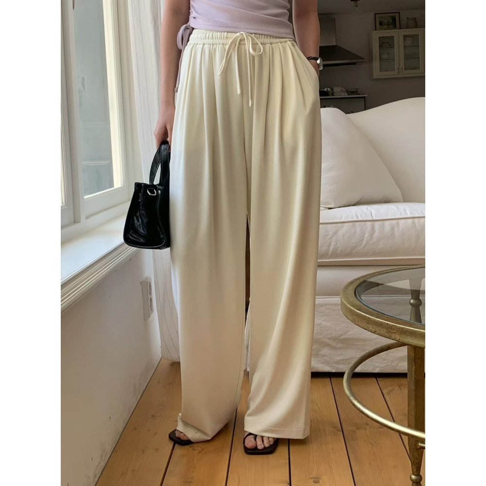 正韓 銅氨絲涼感休閒褲 白色 現貨-細節圖4