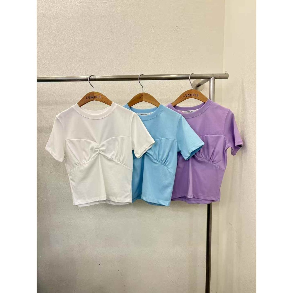 正韓 胸口造型合身短袖T恤 紫 現貨-細節圖10
