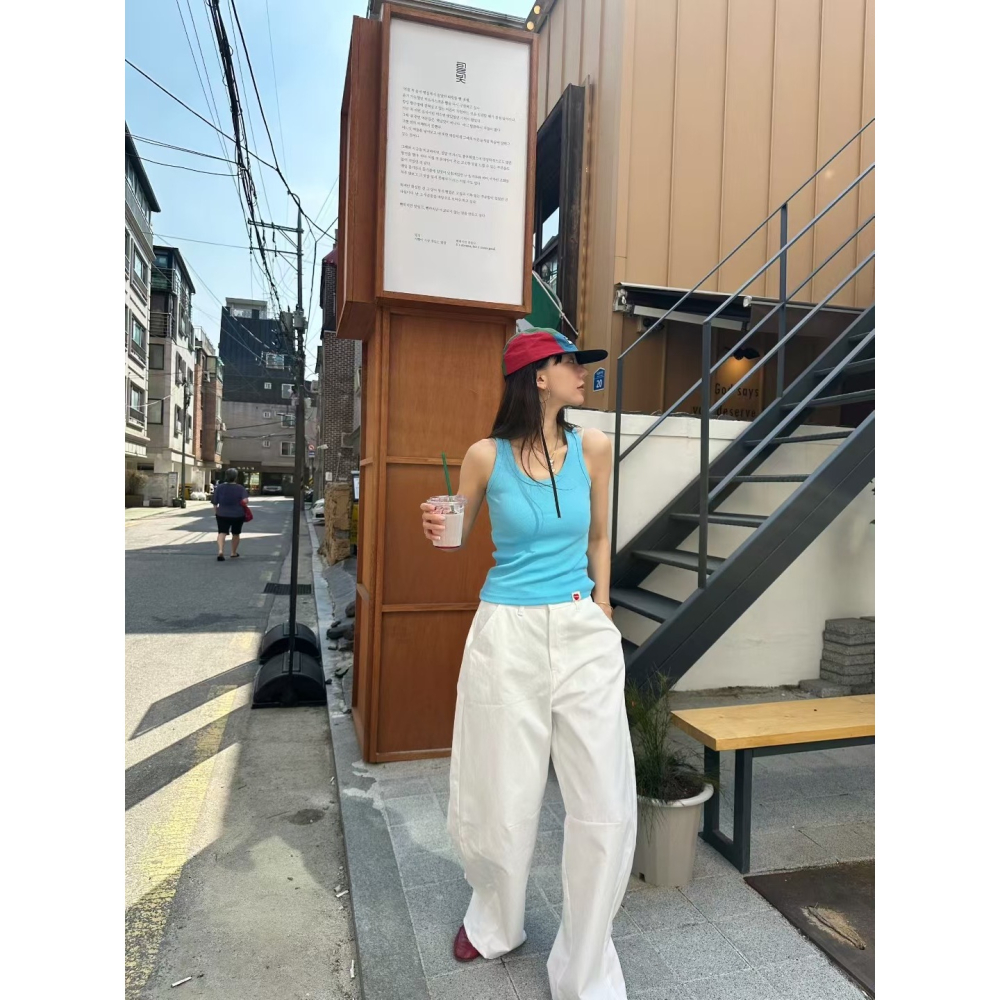 正韓 下擺有扣子可扣做造型長褲 白M/粉S 現貨-細節圖6