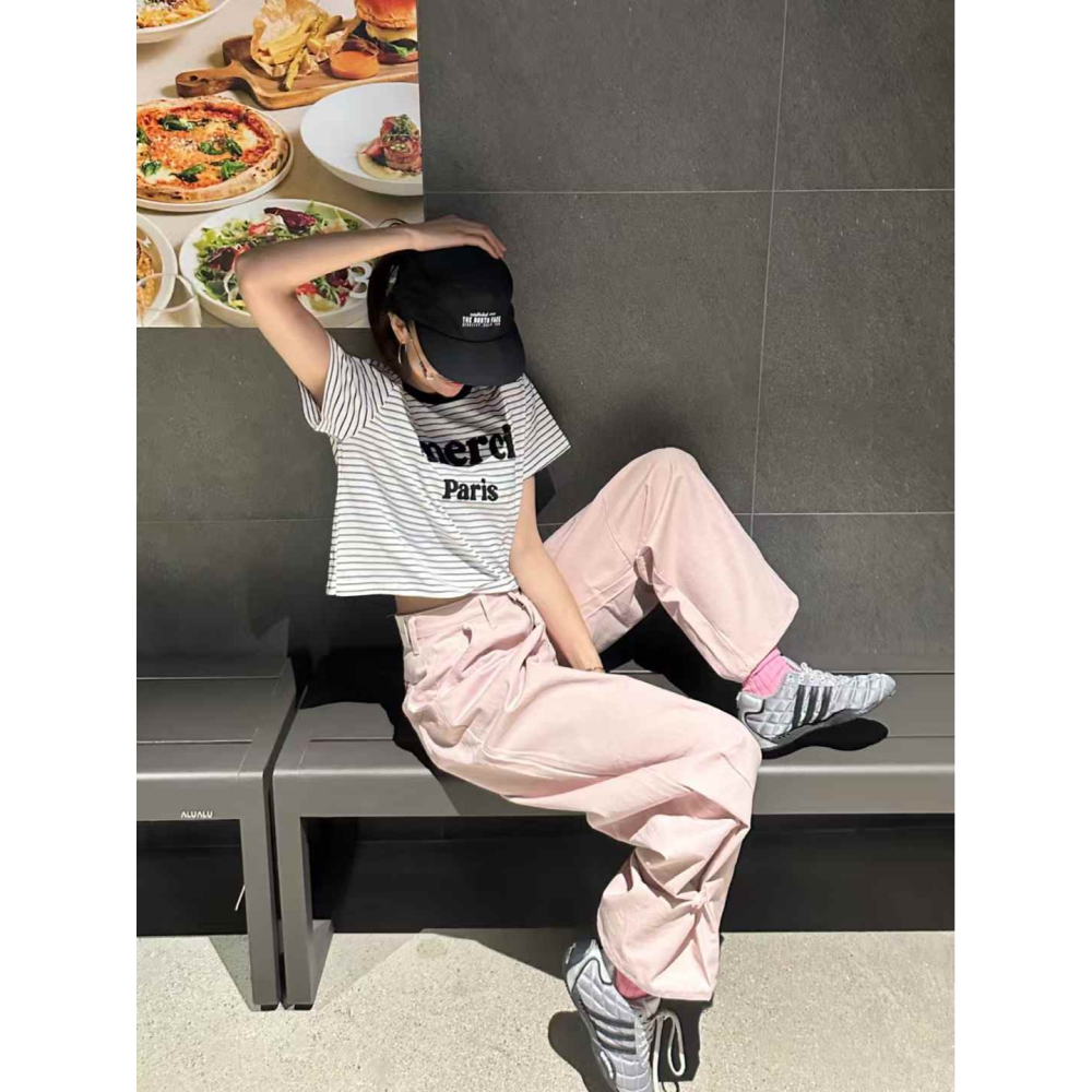 正韓 下擺有扣子可扣做造型長褲 白M/粉S 現貨-細節圖7