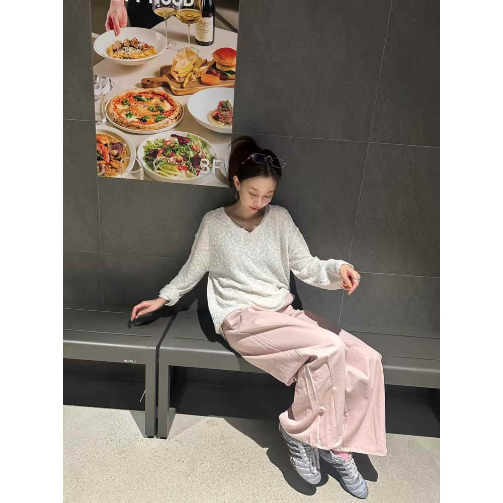 正韓 下擺有扣子可扣做造型長褲 白M/粉S 現貨-細節圖8