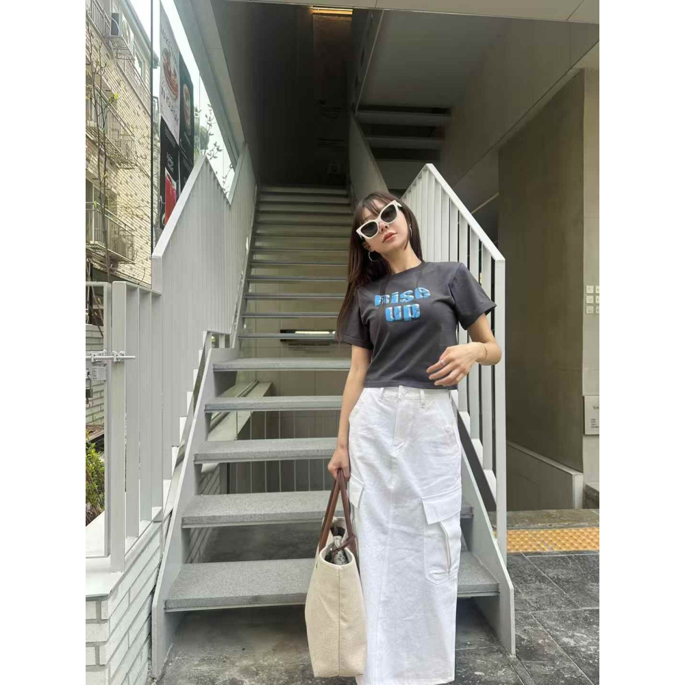 正韓 率性休閒工作裙 白M 現貨-細節圖3