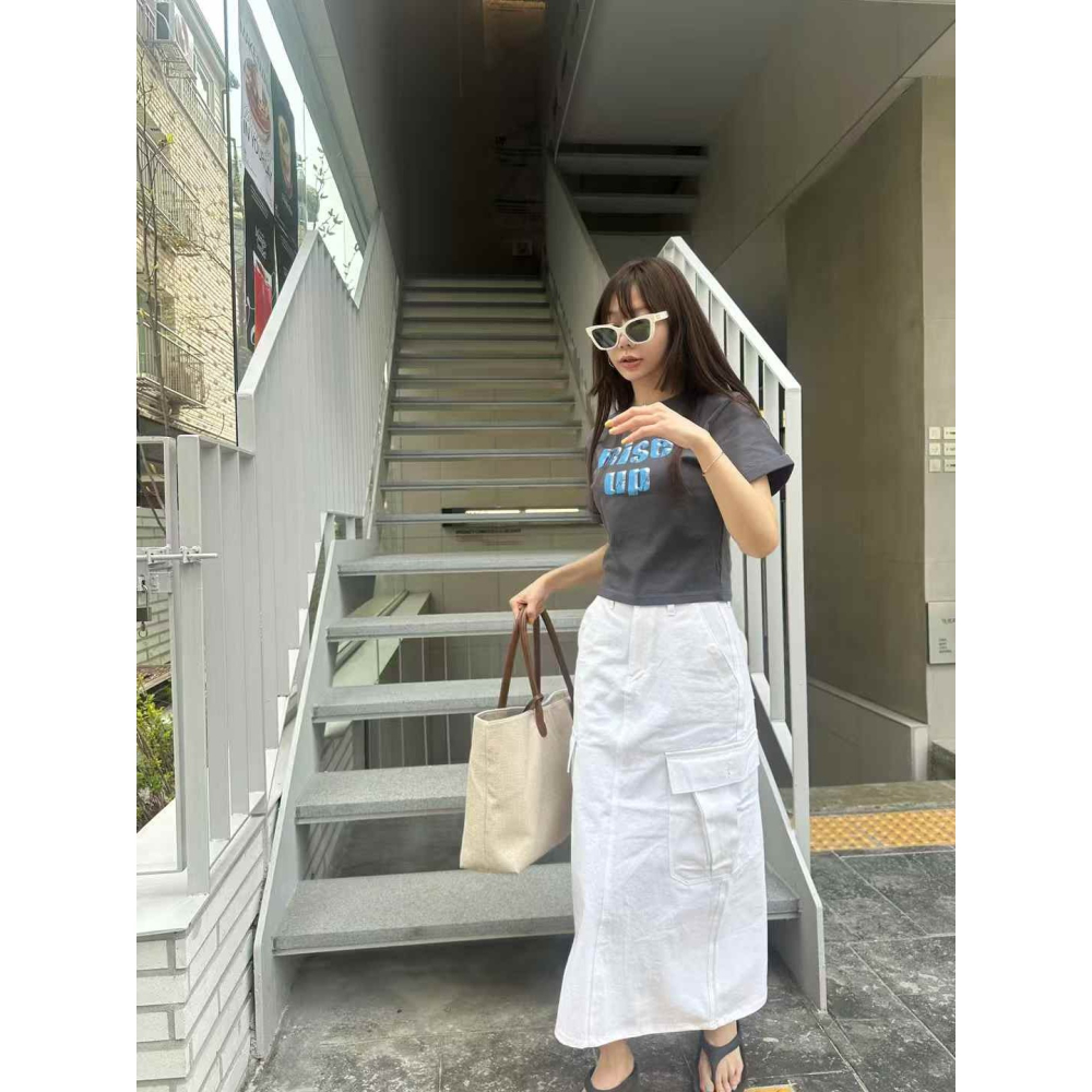 正韓 率性休閒工作裙 白M 現貨-細節圖4