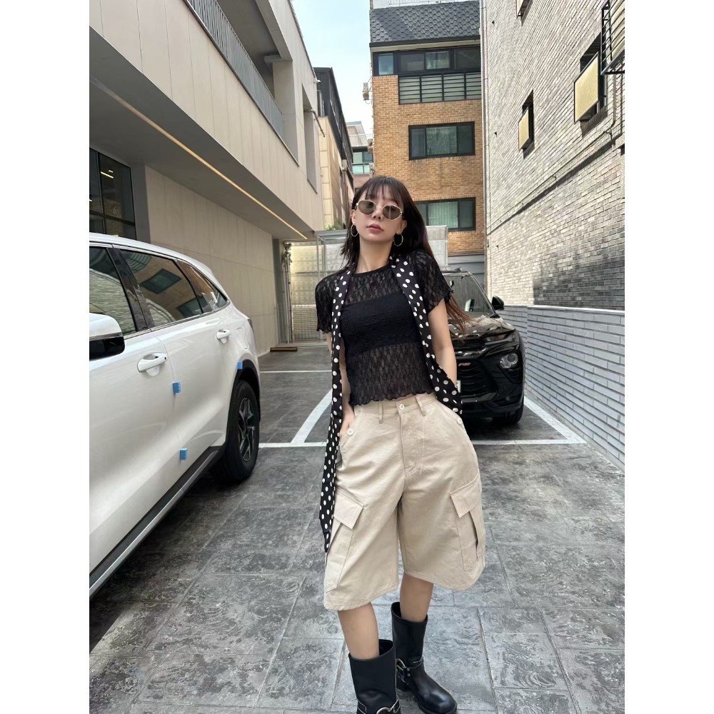 正韓 率性休閒工作五分褲 白M 現貨-規格圖9