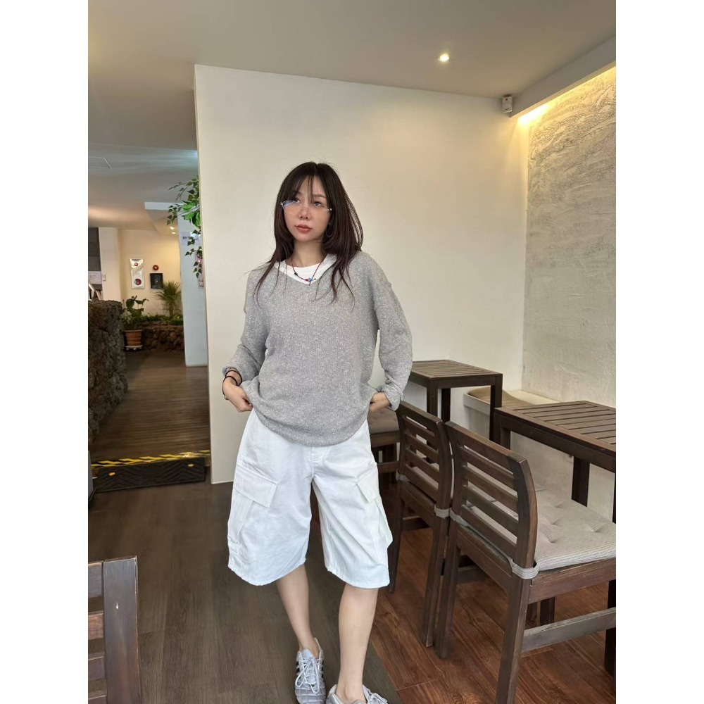 正韓 率性休閒工作五分褲 白M 現貨-規格圖9
