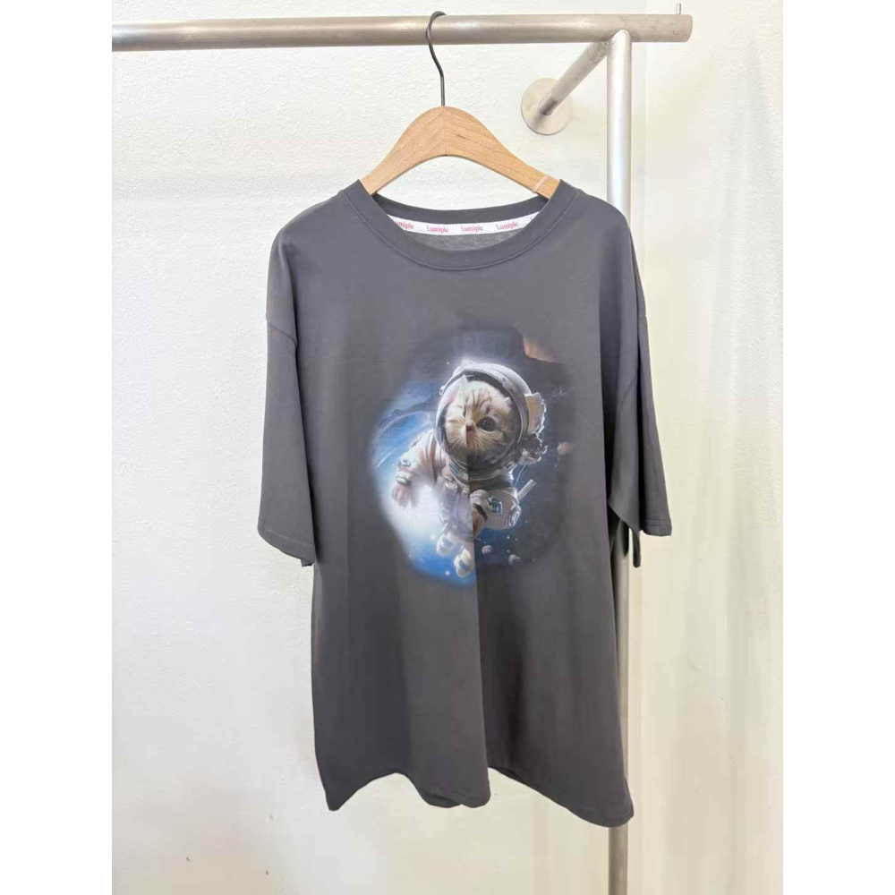 正韓 貓貓太空人T恤 深灰 現貨-細節圖8