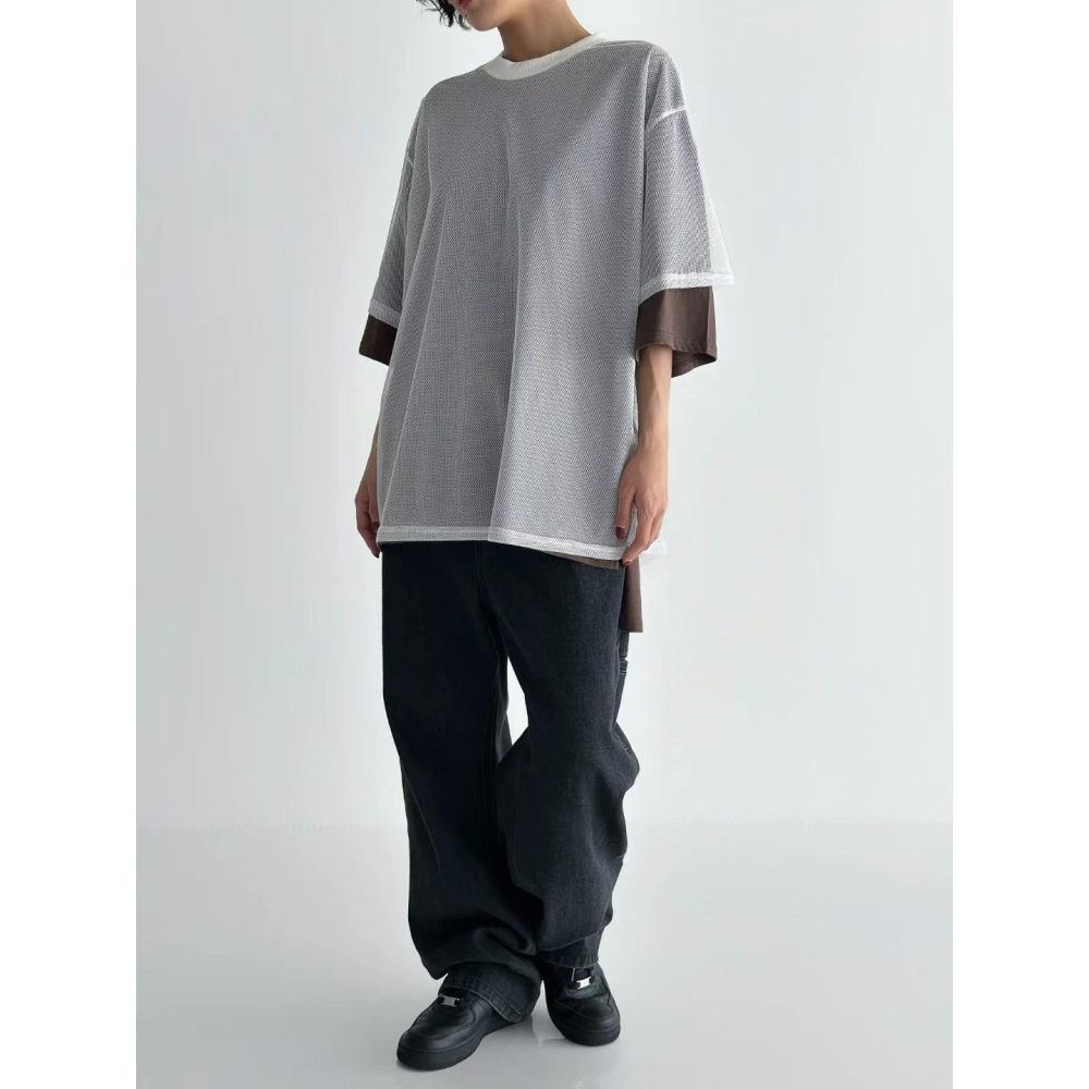 正韓 Kiss樂團T恤+洞洞外罩上衣set 現貨-細節圖2