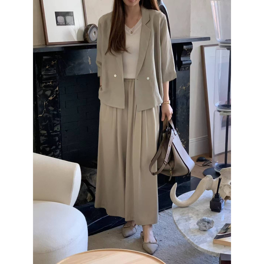 正韓 涼爽輕飄飄褲裙 杏色 現貨-細節圖2