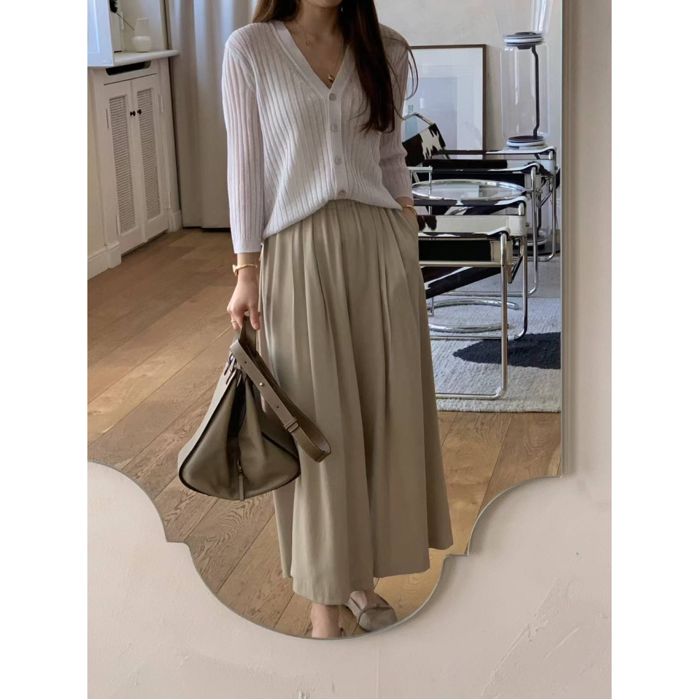 正韓 涼爽輕飄飄褲裙 杏色 現貨-細節圖4