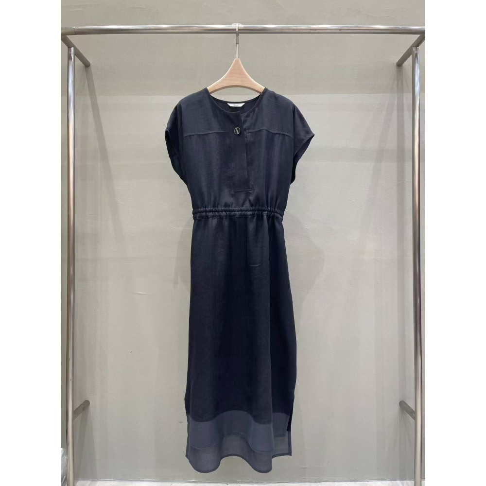 正韓 涼爽拼接材質高級洋裝 深藍 現貨-細節圖7