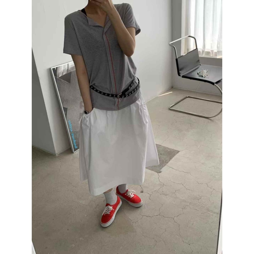 正韓 口袋蝴蝶結中裙 白色 現貨-細節圖2