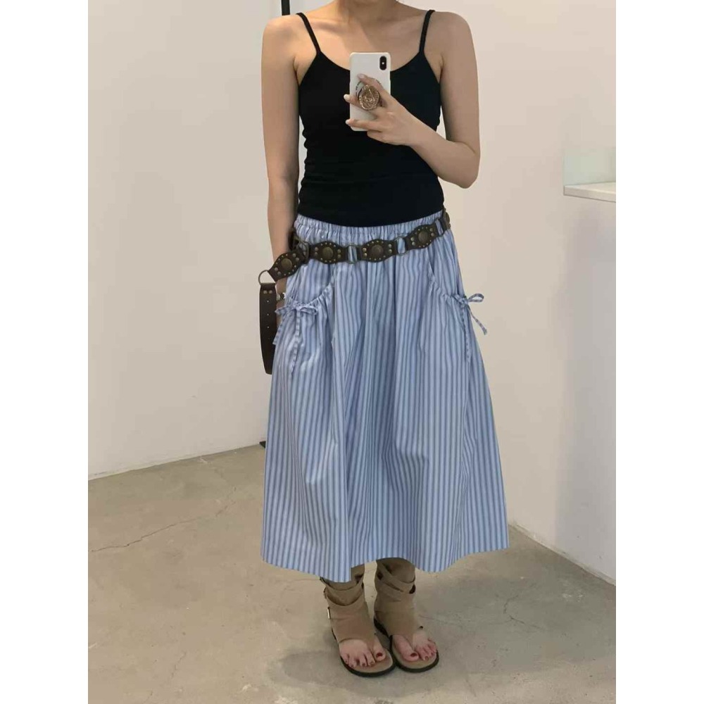 正韓 口袋蝴蝶結中裙 白色 現貨-細節圖6