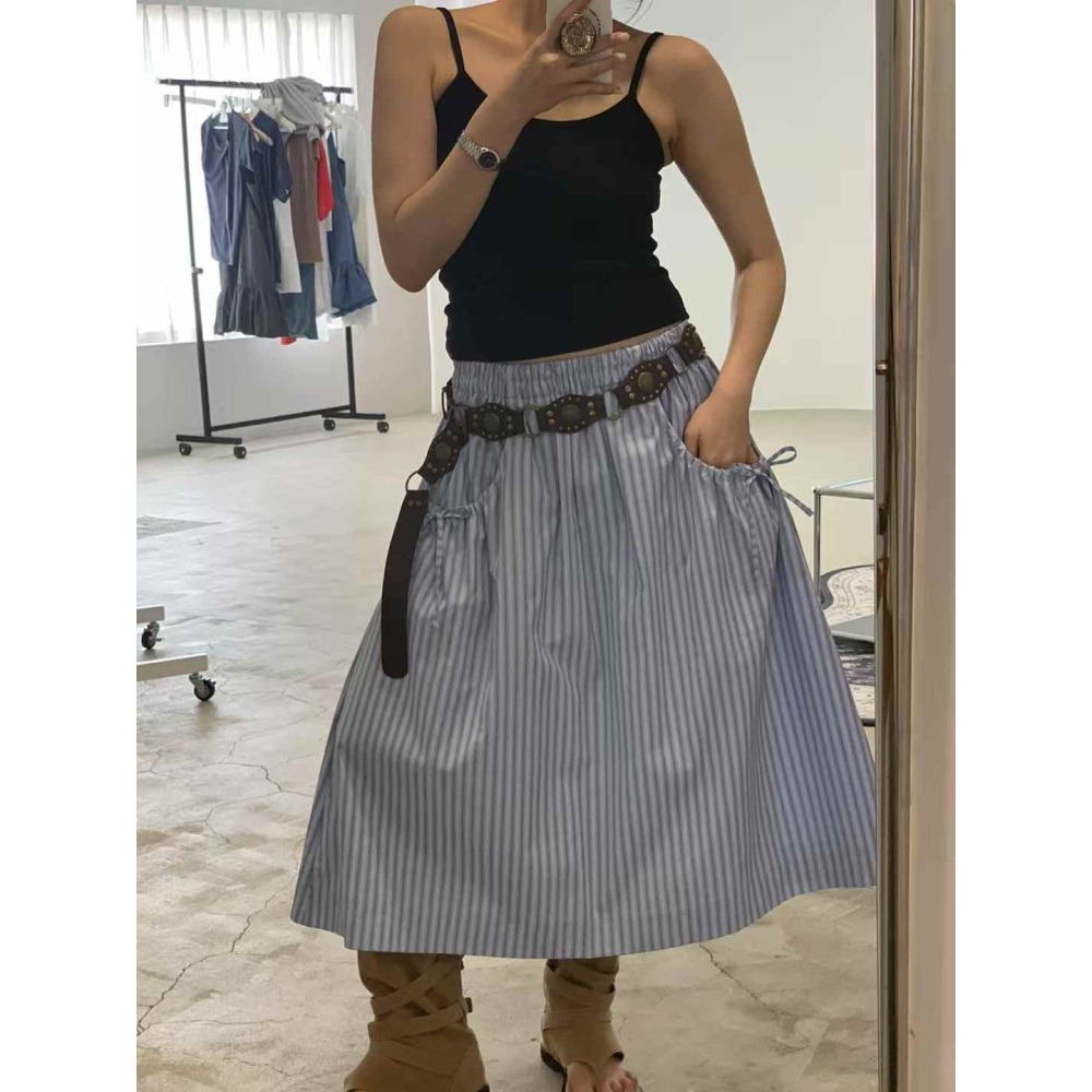 正韓 口袋蝴蝶結中裙 白色 現貨-細節圖7