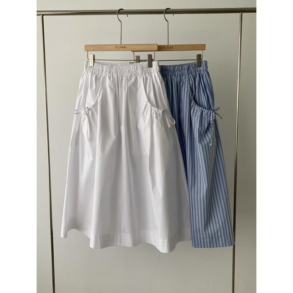 正韓 口袋蝴蝶結中裙 白色 現貨-細節圖9