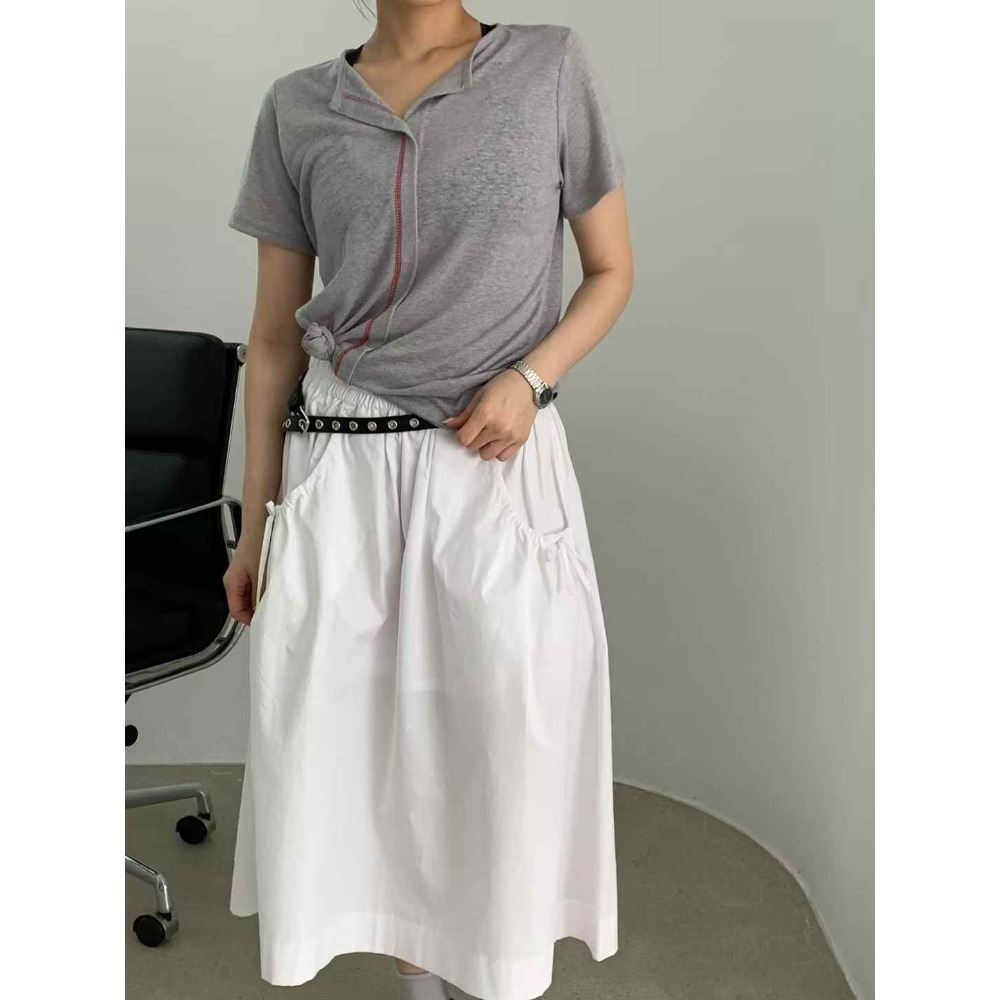 正韓 口袋蝴蝶結中裙 白色 現貨-規格圖9