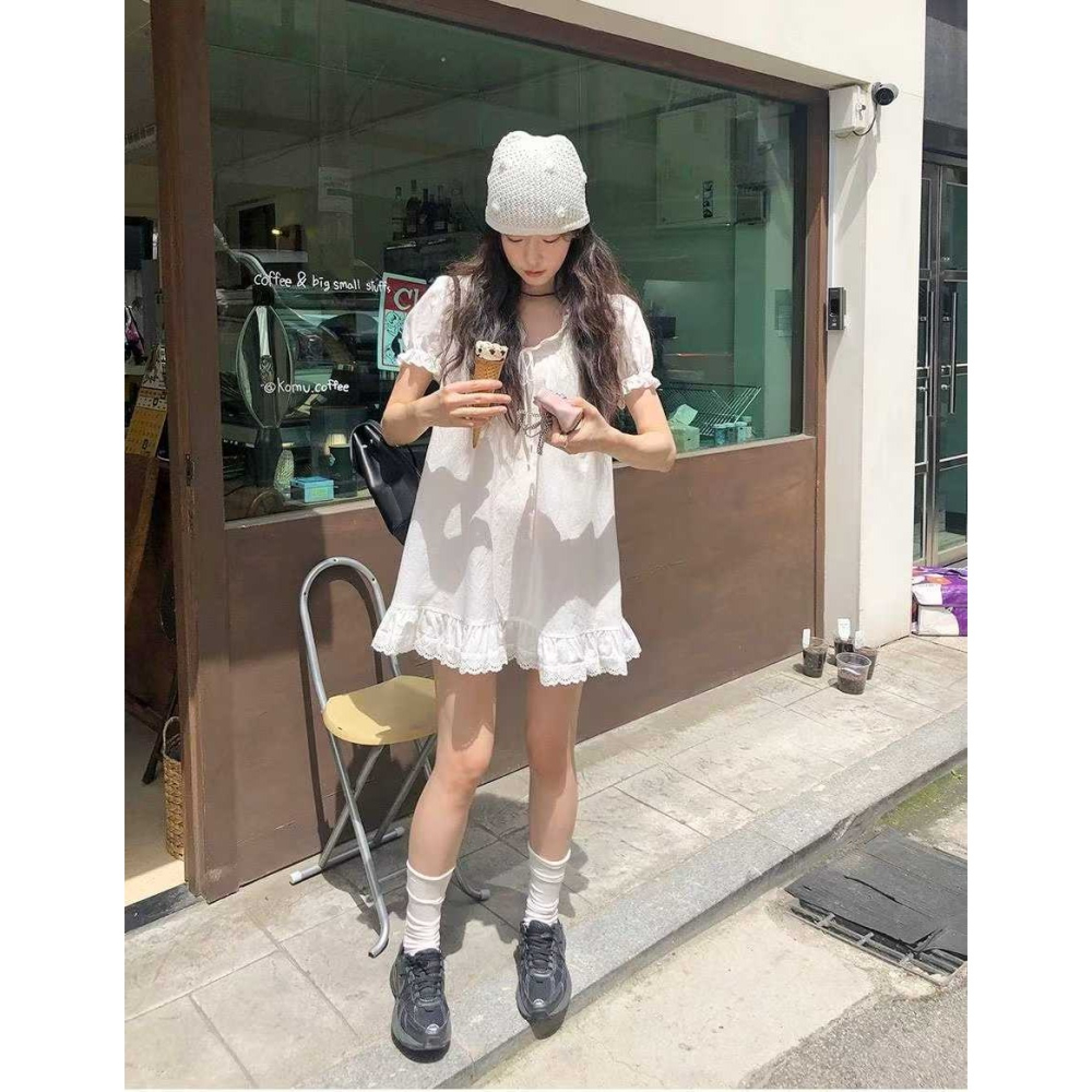 正韓 下擺緹花布短洋裝 現貨-細節圖3