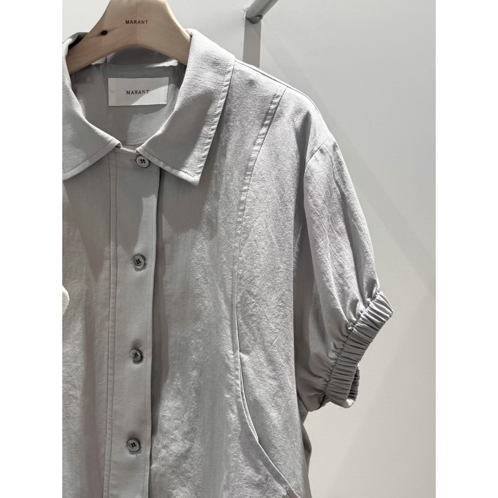 正韓 襯衫式下擺可抽繩上衣 白色 現貨-細節圖3