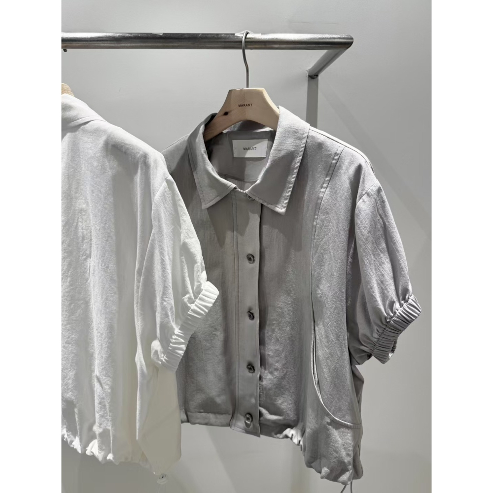 正韓 襯衫式下擺可抽繩上衣 白色 現貨-細節圖4