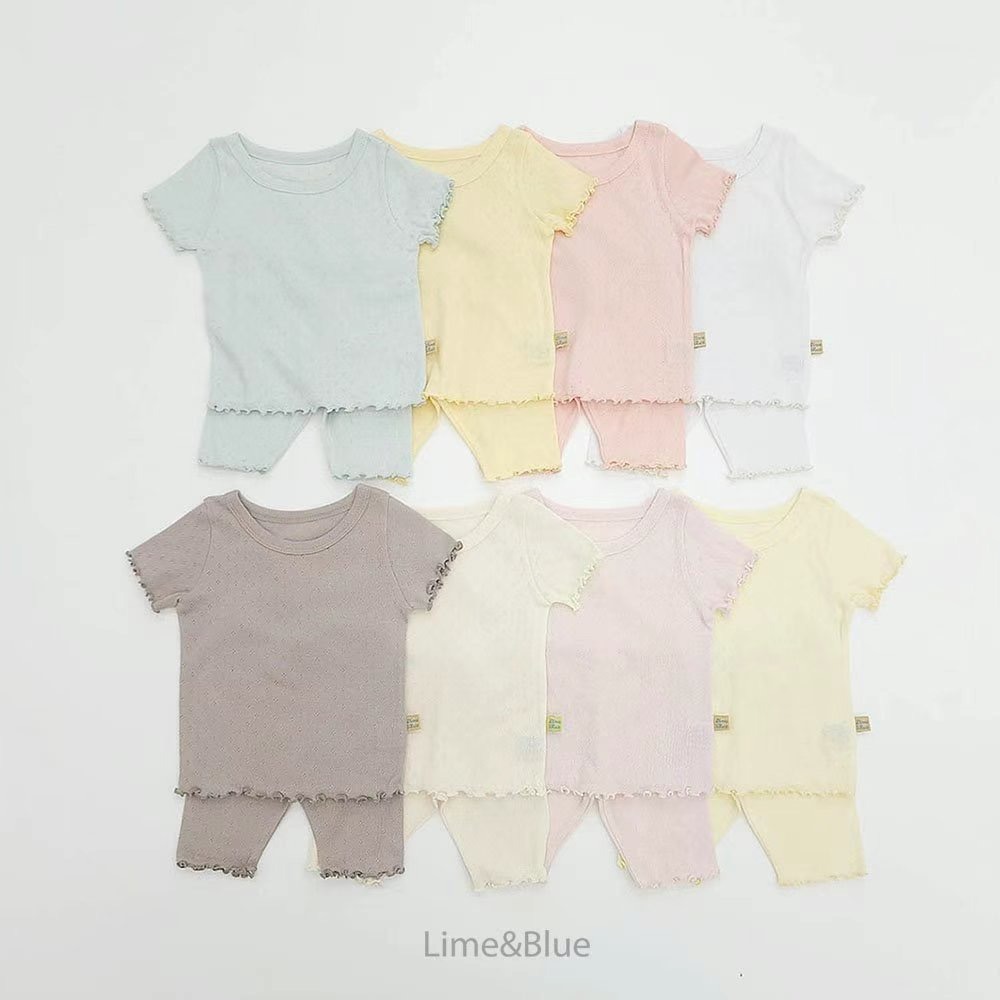 正韓童裝 木耳邊透氣純棉馬卡龍純色套裝 現貨-細節圖4