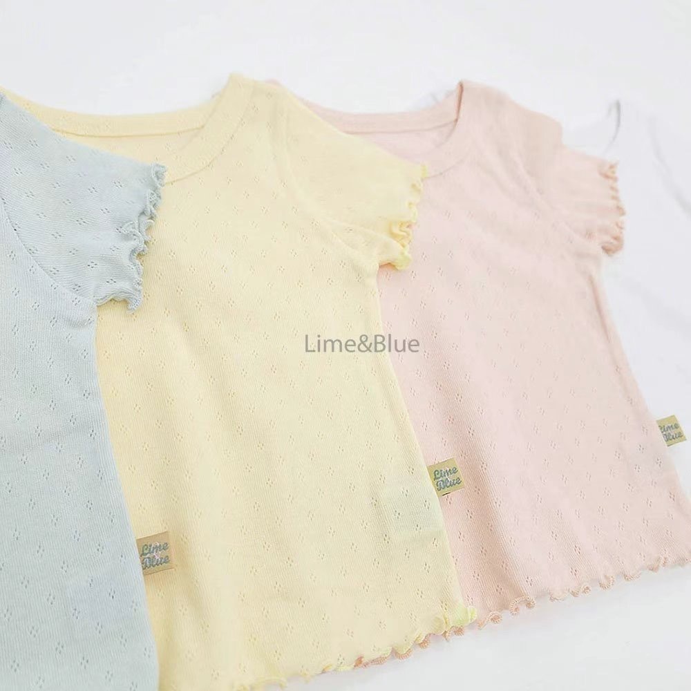 正韓童裝 木耳邊透氣純棉馬卡龍純色套裝 現貨-細節圖7