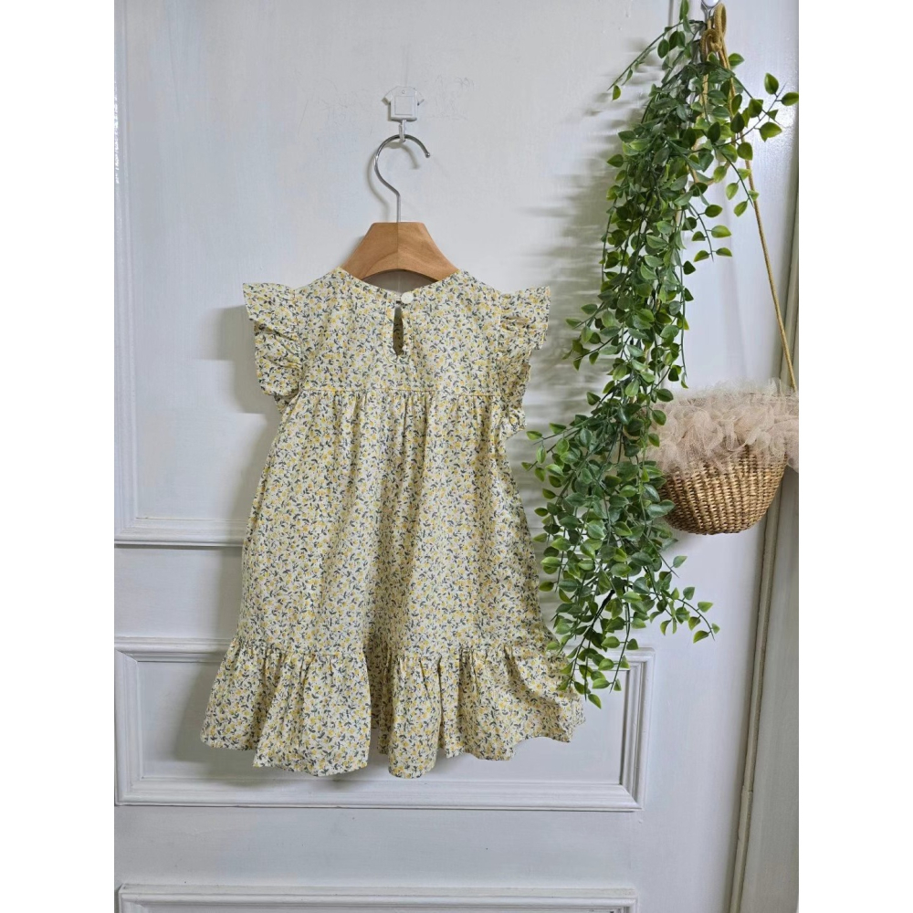 正韓童裝 黃色碎花洋裝 3 現貨-細節圖2