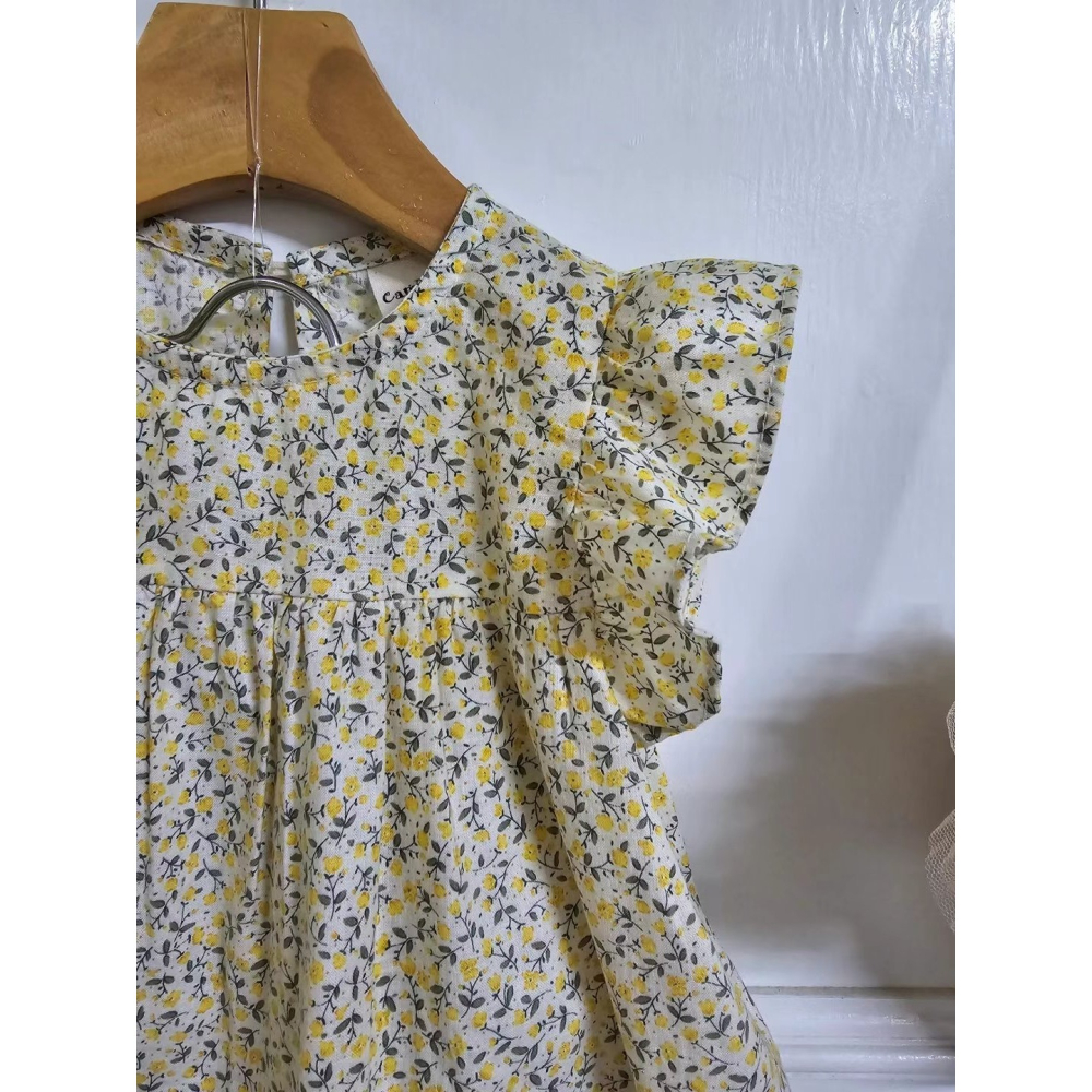 正韓童裝 黃色碎花洋裝 3 現貨-細節圖3
