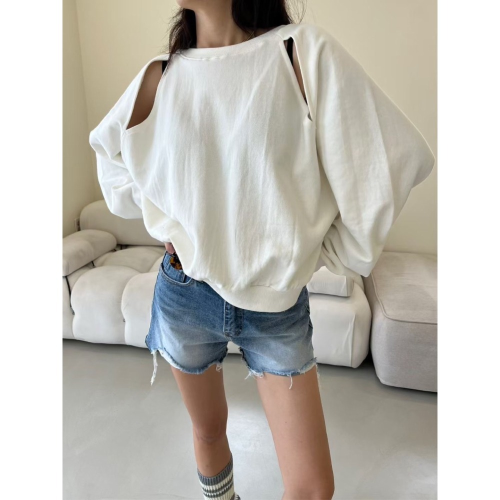 正韓 挖肩造型大學T恤 黑色 現貨-細節圖8