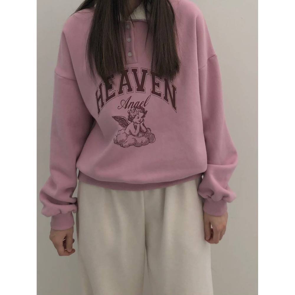 正韓 2way領子造型內刷毛天使大學T 粉色 現貨-規格圖5