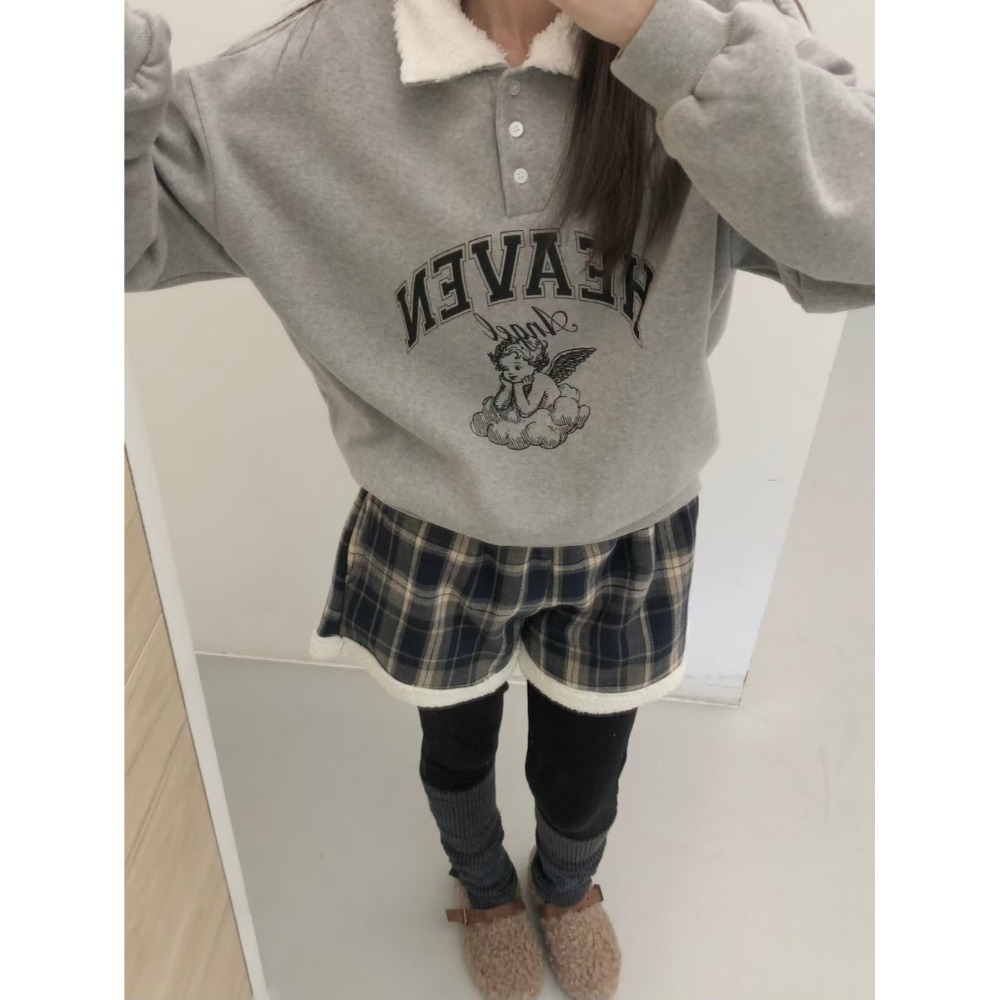 正韓 2way領子造型內刷毛天使大學T 粉色 現貨-規格圖5