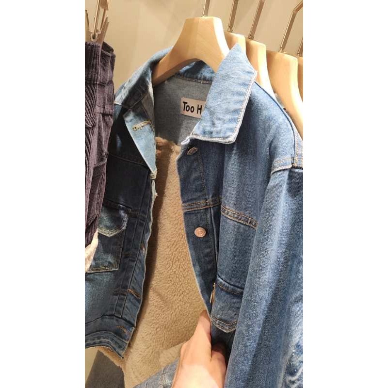 正韓 牛仔拼接羔羊材質外套 兩色 預購-細節圖10