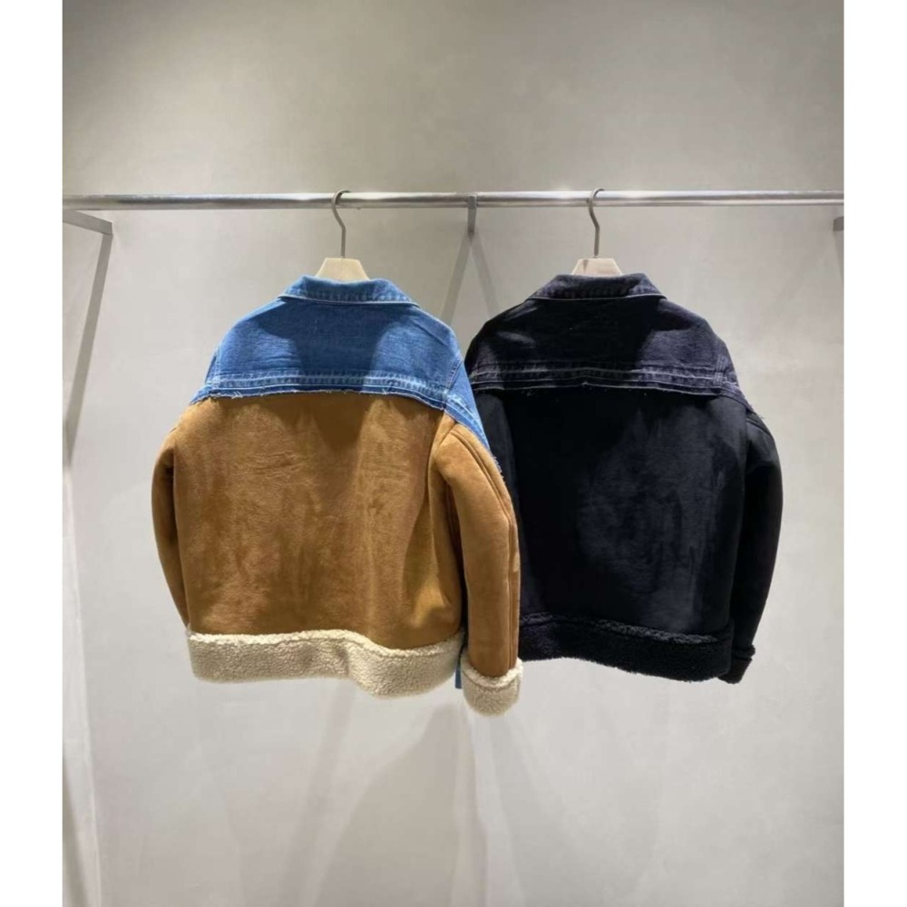 正韓 牛仔拼接羔羊材質外套 藍色 現貨-細節圖9