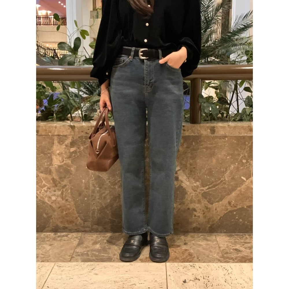 正韓 直筒錐形牛仔褲 預購-細節圖2