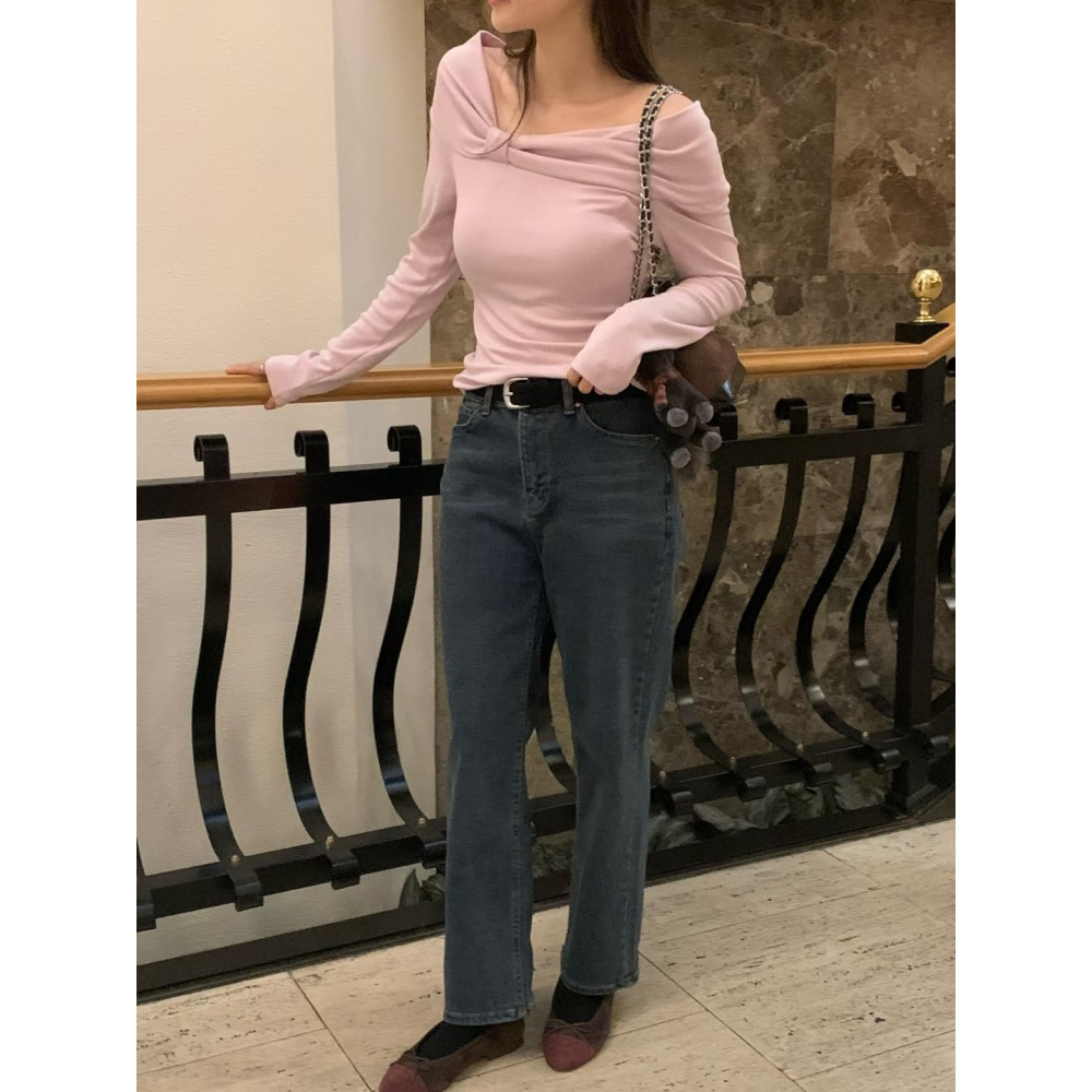 正韓 直筒錐形牛仔褲 預購-細節圖4